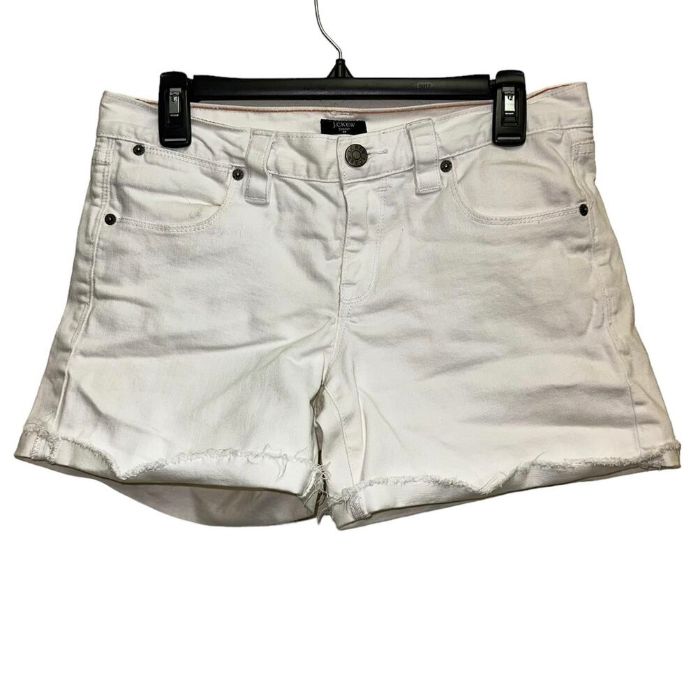 J.Crew Factory White Stretch Denim Shorts Women’s Size 6 Raw Hem Casual Summer
